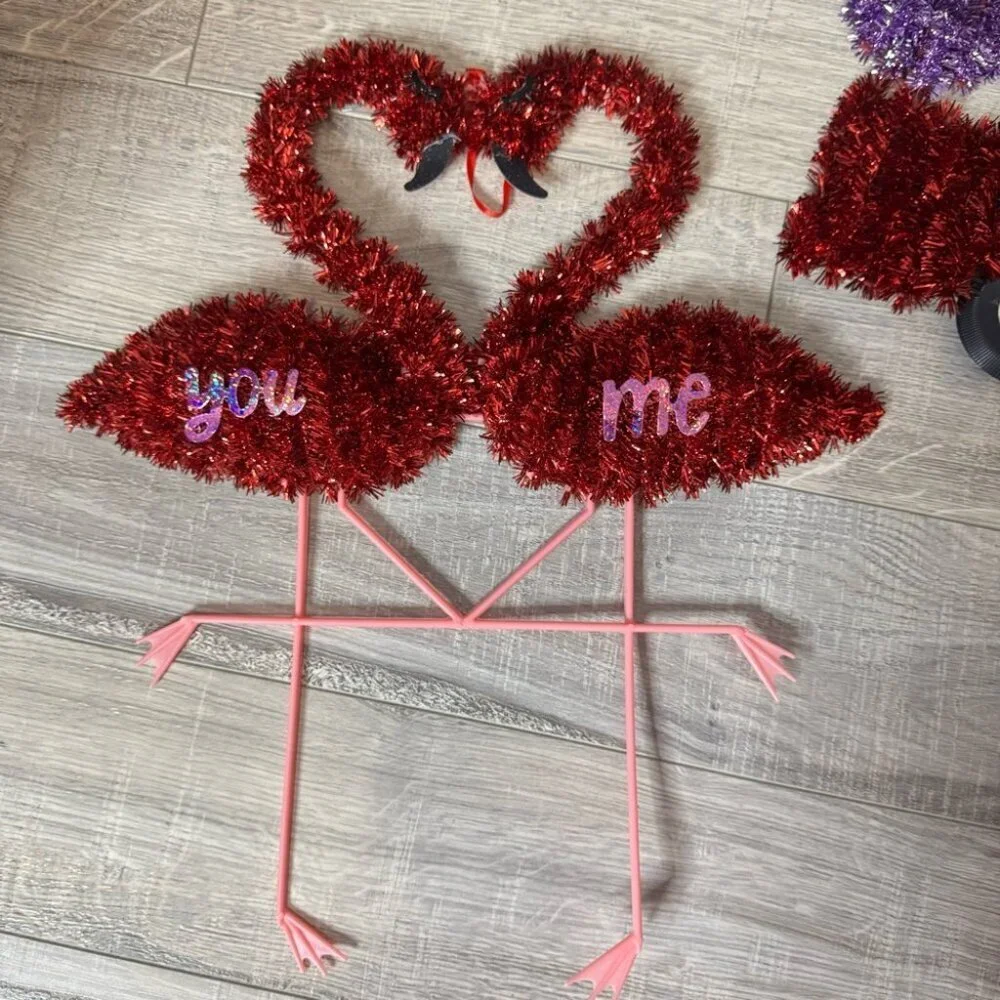 8 Valentine’s Day decor bundle signs garland hearts sparkly love flamingo box